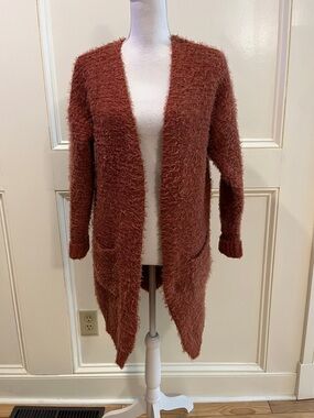 Olive & Oak Rust Fuzzy Open-Front Cardigan